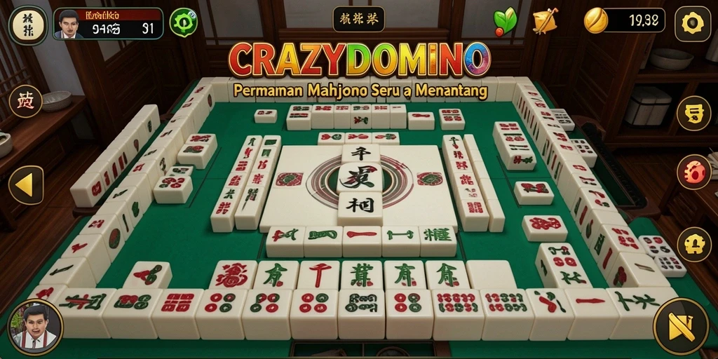 Screenshot utama CRAZYDOMINO menampilkan gameplay Mahjong yang seru.