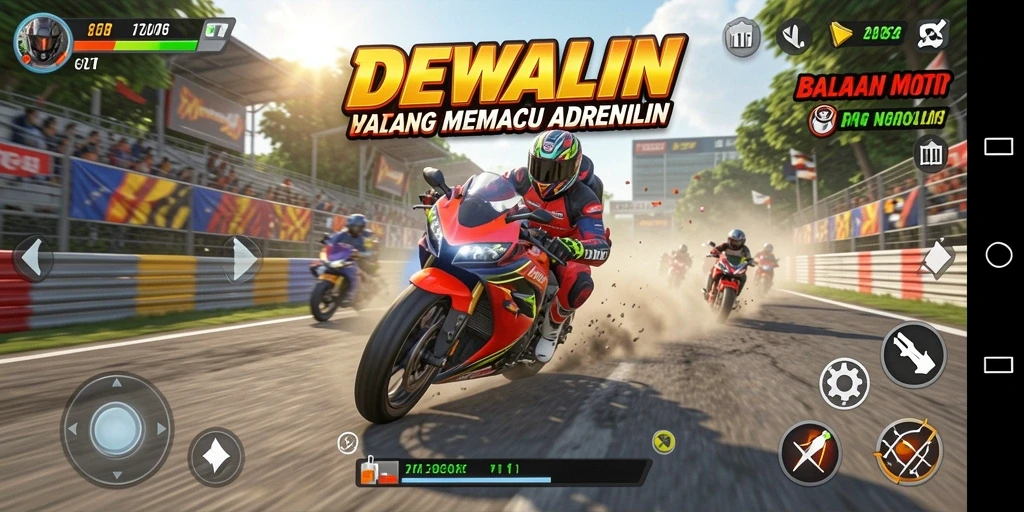 Tampilan gameplay DEWALIN yang mendebarkan dan penuh aksi balapan motor.
