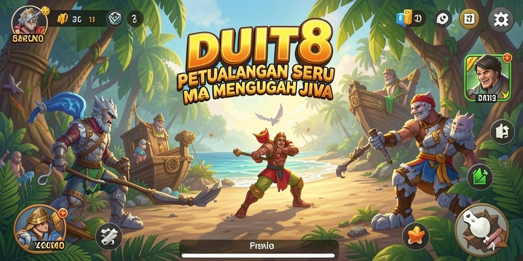 Tangkapan layar utama DUIT8 menampilkan momen aksi seru dalam petualangan.