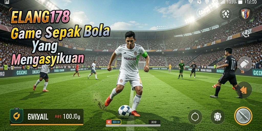 Tangkapan layar permainan ELANG178 menampilkan aksi di lapangan sepak bola.
