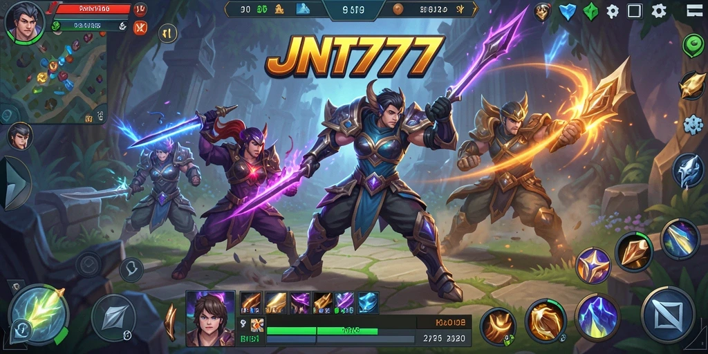 Tangkapan layar gameplay JNT777 menampilkan pertarungan seru antar karakter.