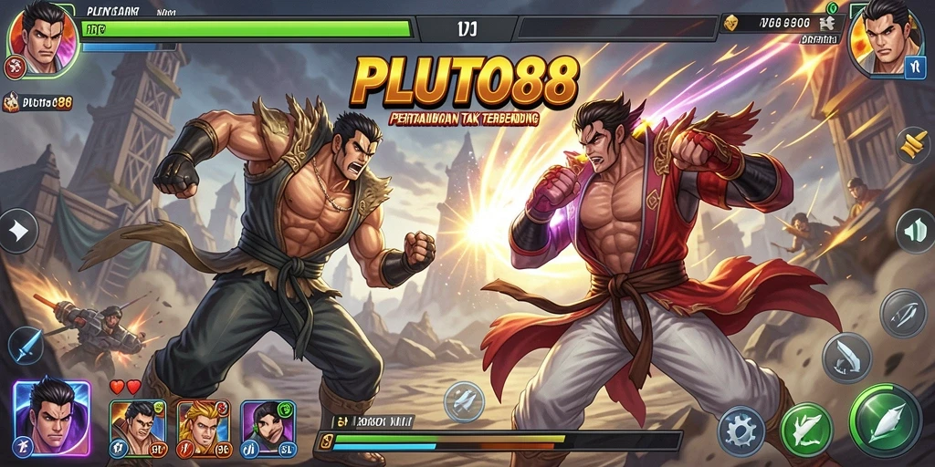 Screenshot game PLUTO88 menampilkan aksi pertarungan yang mendebarkan.