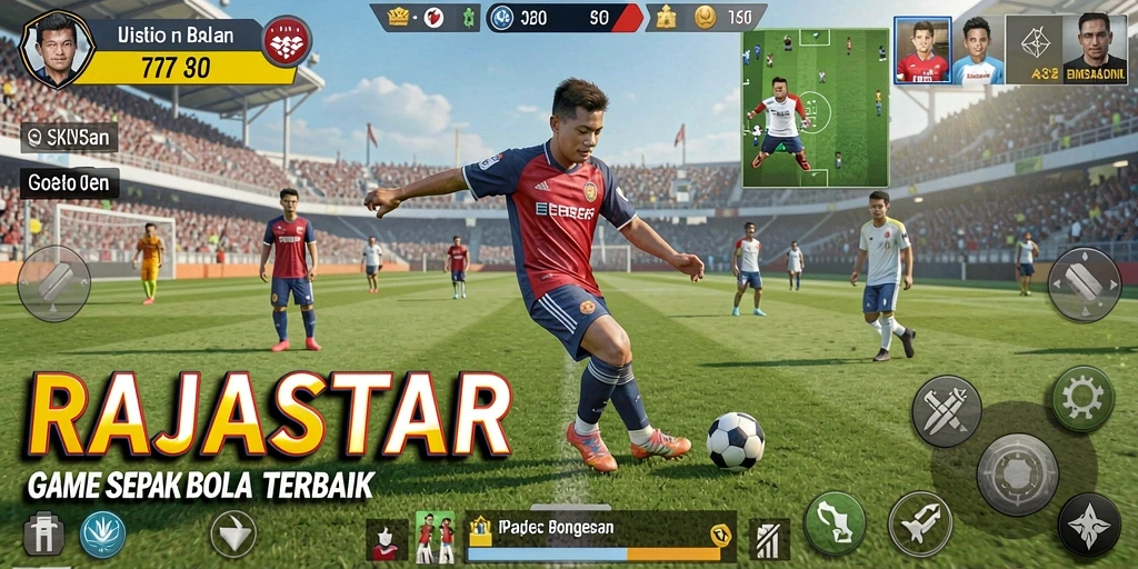 Screenshot gameplay RAJASTAR yang memukau dalam aksi sepak bola.