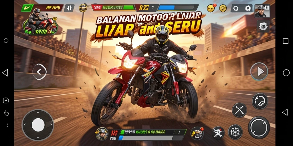 Tampilan gameplay intens dalam balapan motor RPVIP8.