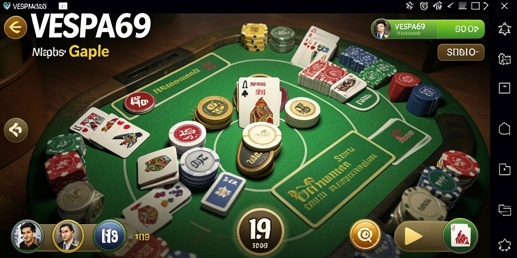Gameplay VESPA69 menampilkan suasana bermain Gaple yang mengasyikkan.